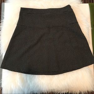 Loft A-Line Skirt Black Tan Polka Dot Sz 2